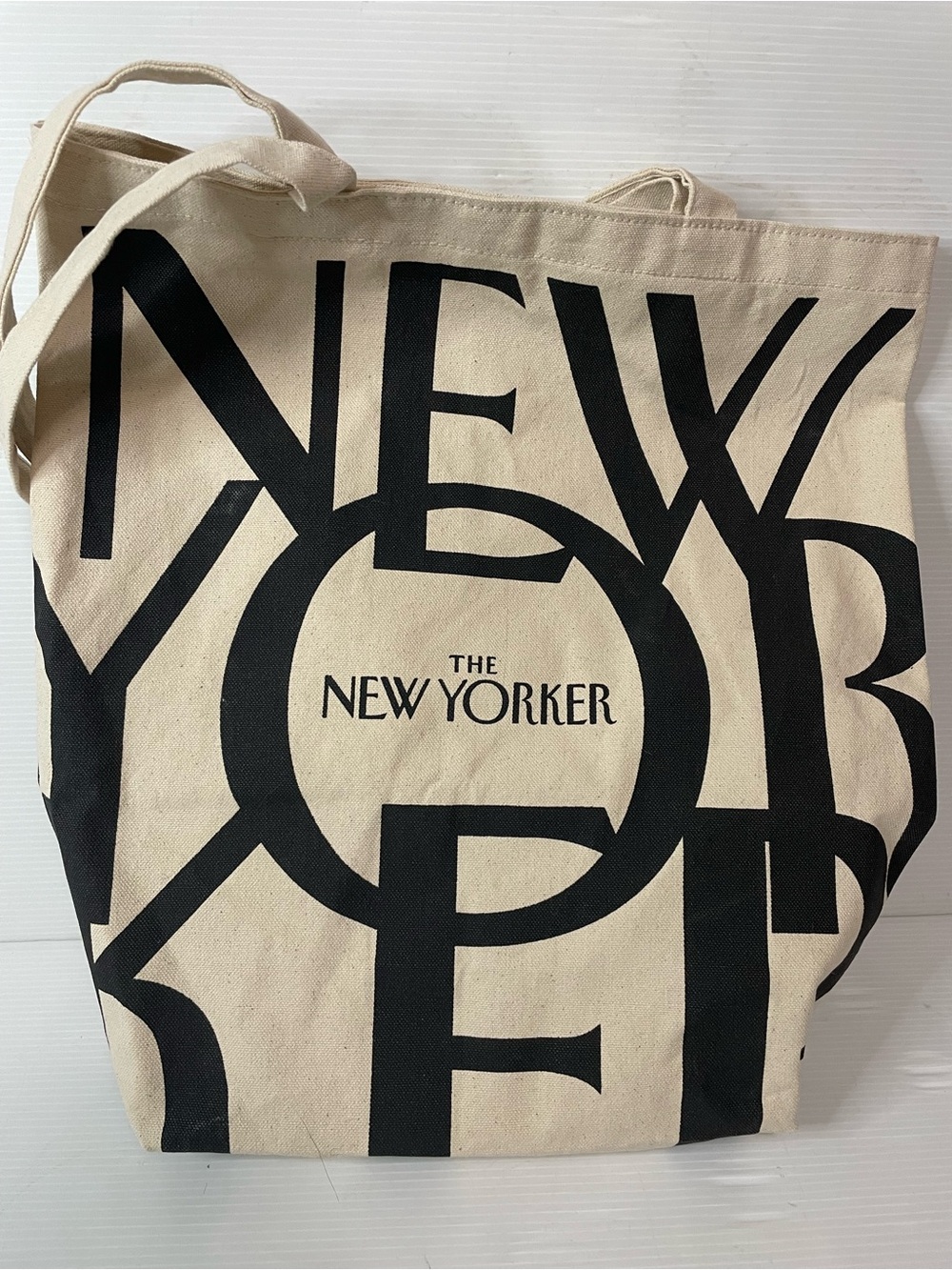 The New Yorker Canvas Tote Bag Natural Cream Black Graphic Print Book Bag